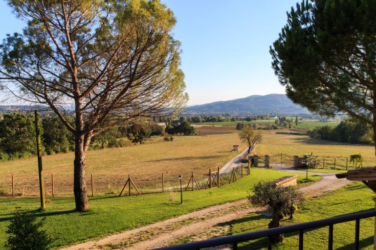 Friedliche Szene des Agriturismo Bonavita, umgeben von der Natur und dem Grün der umbrischen Landschaft.