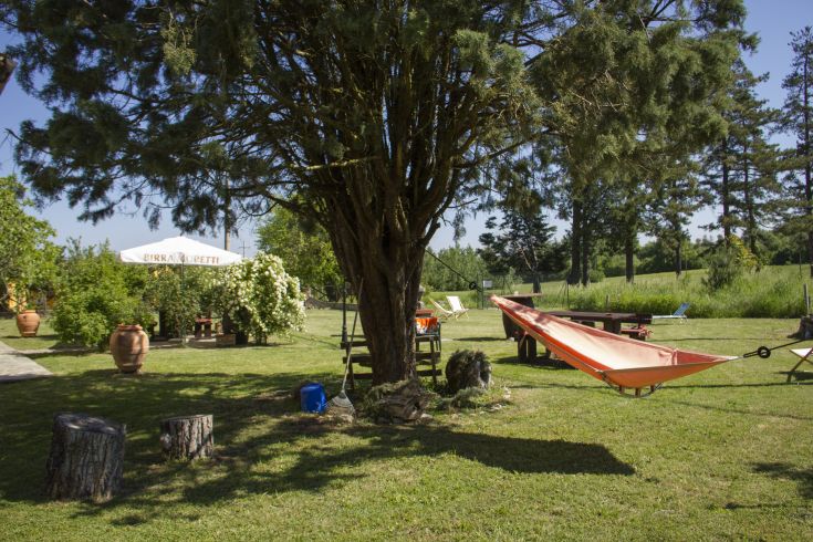A cozy green area with hammocks, perfect for relaxing and enjoying the surrounding nature.