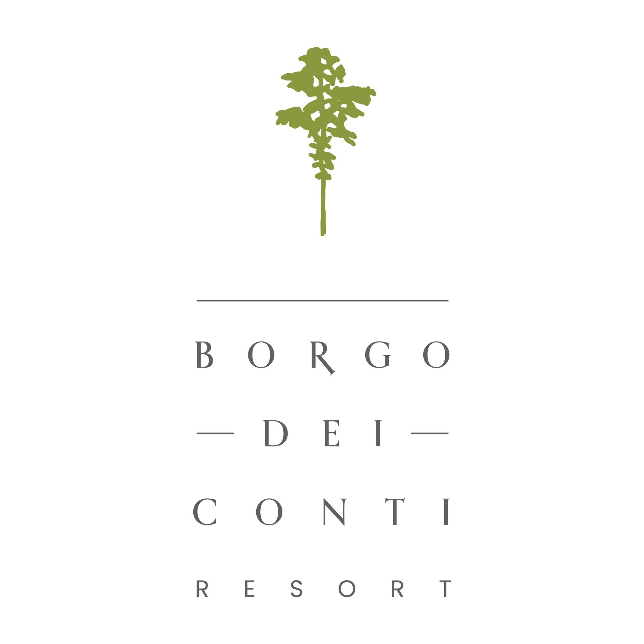 Logo del Borgo dei Conti Resort, che mette in risalto l'eleganza e il fascino del contesto umbro.