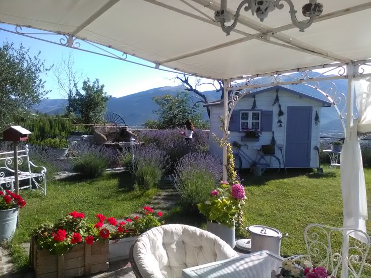 Un'area esterna con un giardino fiorito, ideale per trascorrere momenti di relax all'aria aperta.