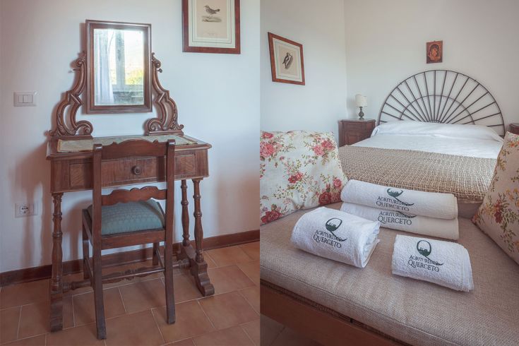 Camera di agriturismo ben curata, caratterizzata da arredi vintage e un'atmosfera accogliente.
