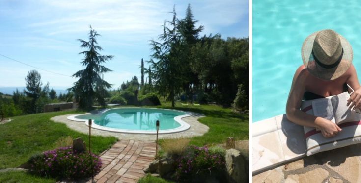 A stone house nestled in the greenery of Umbria, featuring a pool. A peaceful place for a serene vacation.