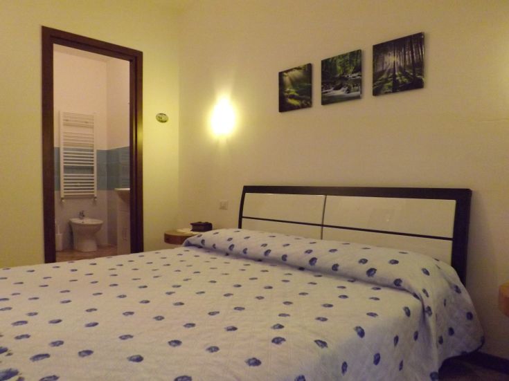 Einfaches Zimmer mit ordentlich gemachten Betten, barrierefreiem Bad und lokalen Dekorationen.