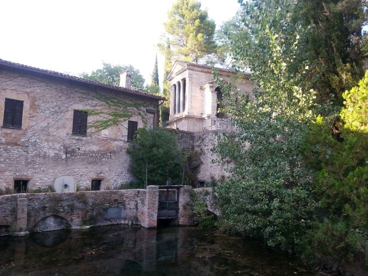 Historic building surrounded by trees, overlooking a lake with interesting architectural details.