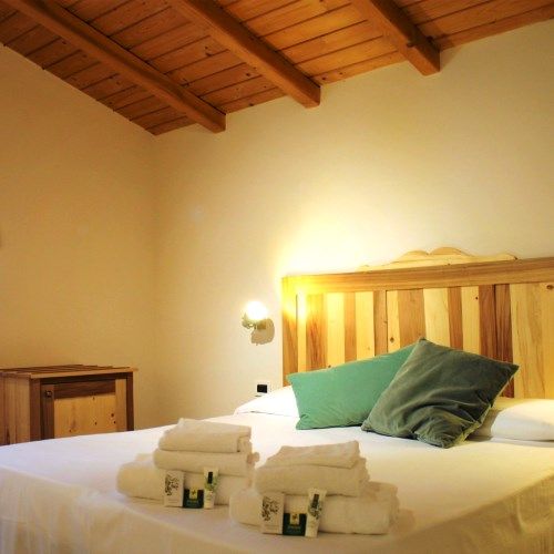 Spazio accogliente con letto matrimoniale e arredi in legno, perfetto per momenti di relax.