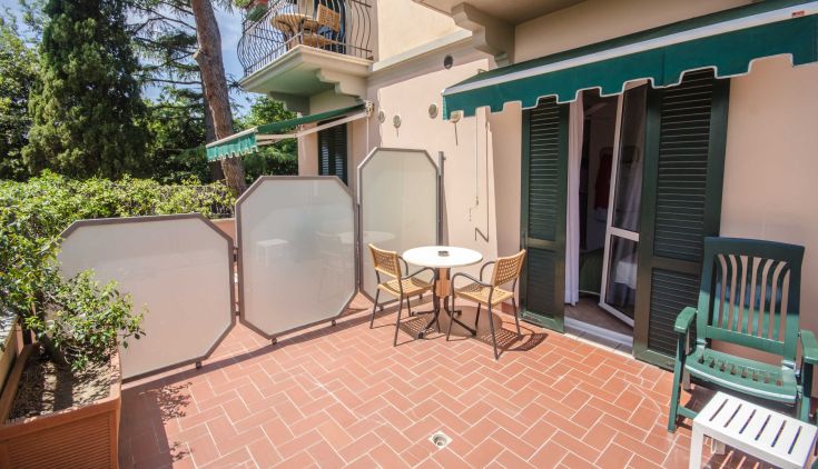 Outdoor terrace of the hotel, a peaceful spot for relaxation.