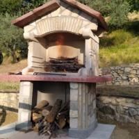 Un barbecue en pierre au milieu des collines vertes, idéal pour des grillades en plein air entre amis.
