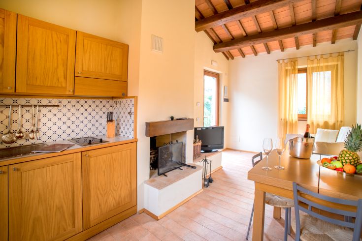 Intérieur d'un palais accueillant avec une cuisine bien équipée et un salon lumineux.