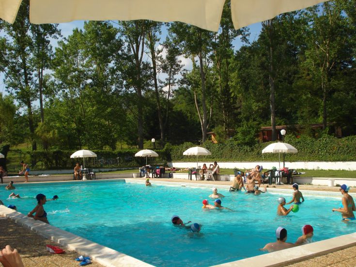 Recreational activities in a pool surrounded by greenery, perfect for leisure and relaxation.