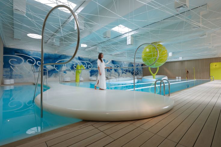 Piscine intérieure aux lignes simples, entourée de meubles contemporains, idéale pour des moments de détente.