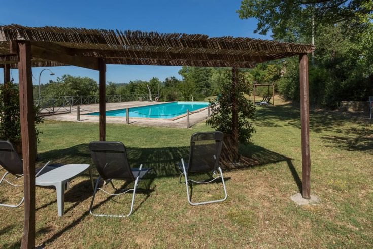 Esplora la quiete di Borgo Poggiolo, con piscina e ampi spazi verdi a contatto con la natura.