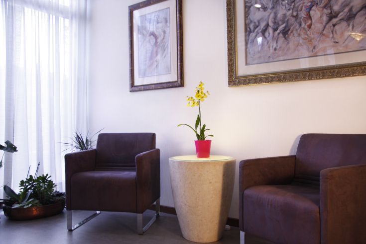 Gemütliches Wohnzimmer mit stilvollen Möbeln und Pflanzen, ideal für entspannende Momente.