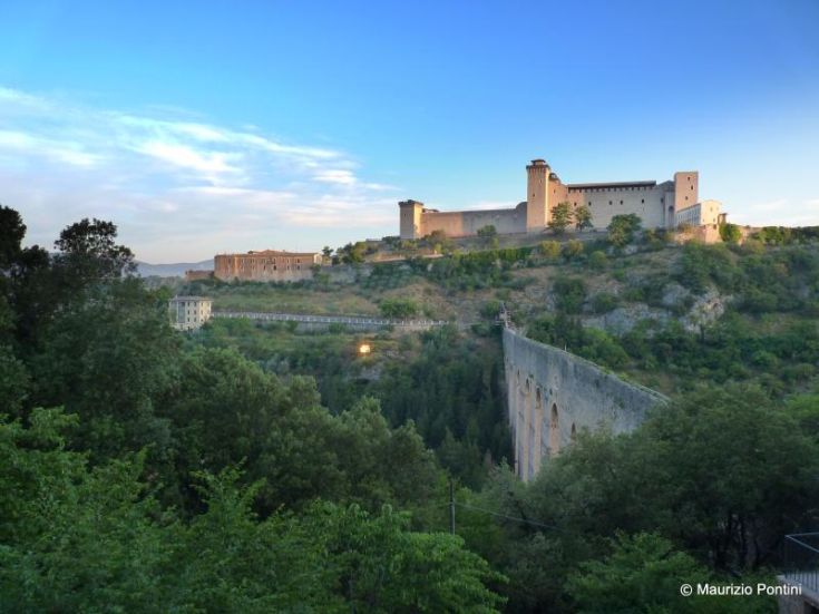 A castle surrounded by greenery, with trees encompassing it and a serene atmosphere.