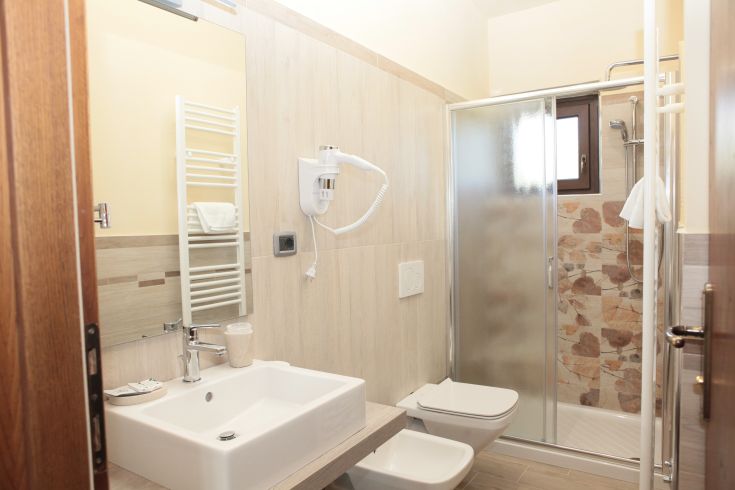 Un bagno contemporaneo dotato di doccia, lavabo e elementi in legno che ne valorizzano il design.