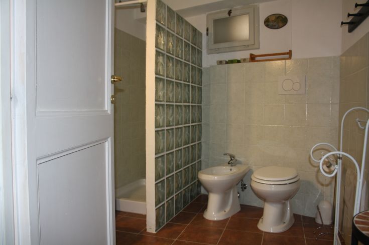 Modern bathroom with bright tiles, featuring a shower and sanitary fittings, creating a practical and comfortable space.