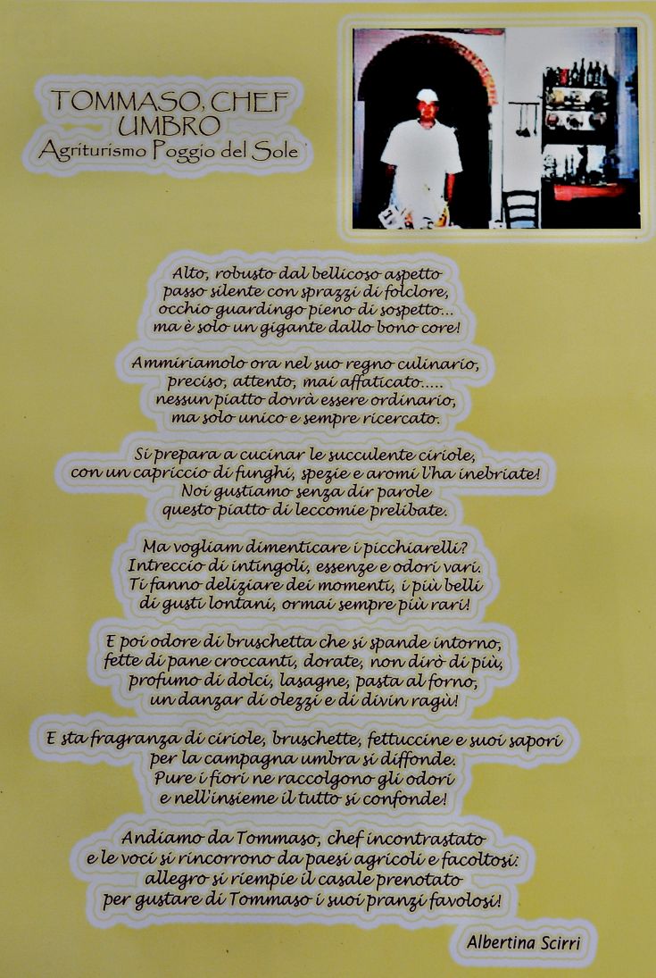 Tommaso, cuoco umbro, prepara piatti caratteristici utilizzando ingredienti freschi, esprimendo così la tradizione culinaria locale.