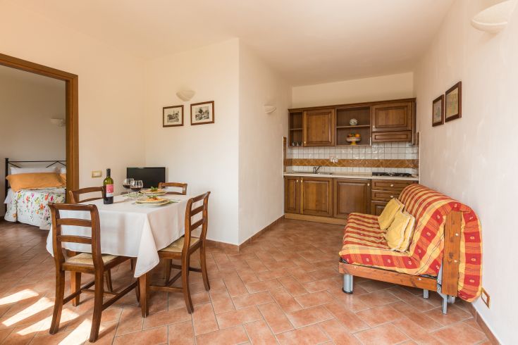 Comfortable living space with kitchen and dining area, ideal for leisure moments.