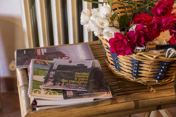 Libri e fiori su un tavolo, creando un'atmosfera calma e invitante per godere degli spazi circostanti.