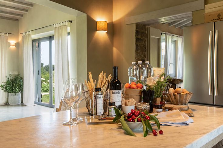 Une image d'une cuisine lumineuse et accueillante, avec des ingrédients frais prêts à être utilisés pour le repas.