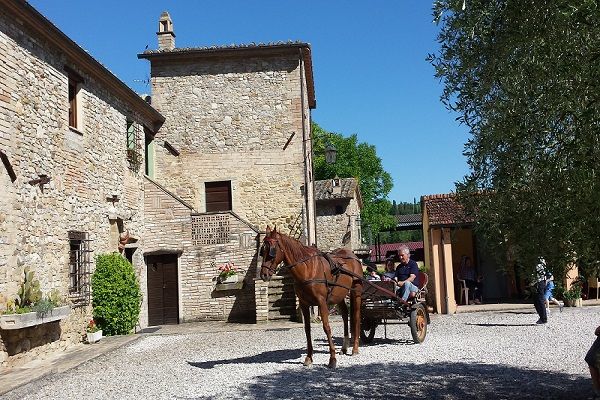 Der Agriturismo Acquacalda ist von üppigem Grün und historischen Dörfern in Umbrien umgeben.