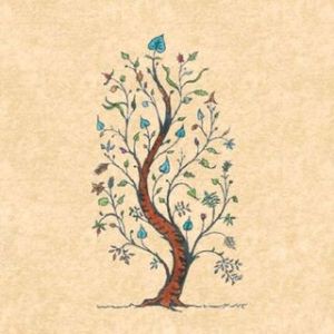 A stylized tree with colorful leaves on a neutral background, symbolizing nature and tranquility.