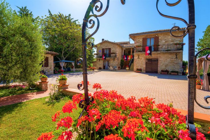 A cozy property surrounded by greenery, flowers, and olive trees, perfect for a peaceful stay.