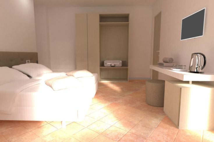 Einfache und helle Zimmer mit bequemen Betten und funktionalem Mobiliar.