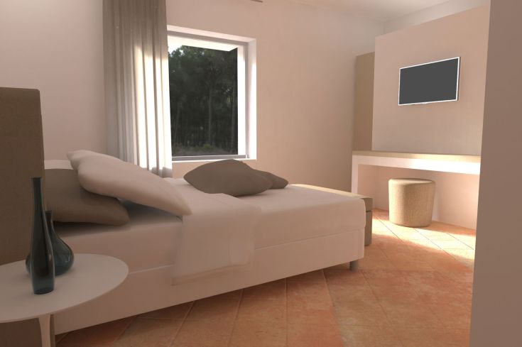 Ein schlafzimmer in einem modernen und schlichten Stil mit natürlichem Licht, das durch die Fenster strömt.