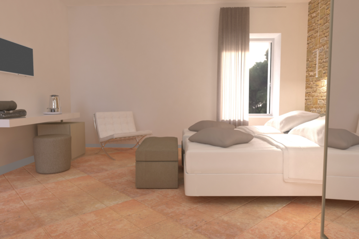 Ein einfaches Schlafzimmer mit funktionaler Einrichtung und ruhiger Atmosphäre.