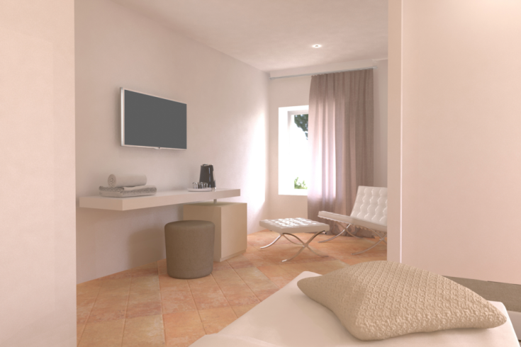 Ein geräumiges und helles Zimmer mit einem komfortablen Wohnbereich und modernen Möbeln.