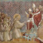 Eine Szene, die ein Treffen zwischen einer religiösen Figur und ihren Anhängern zeigt.