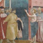 Interaktion zwischen Figuren in einem historischen Kontext, mit natürlichen Ausdrücken und ruhiger Atmosphäre.