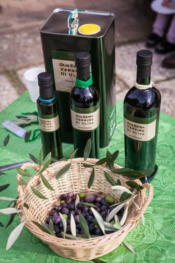 Una selezione di oli extra vergine d'oliva esposta all'interno di un edificio con un'atmosfera rustica e accogliente.