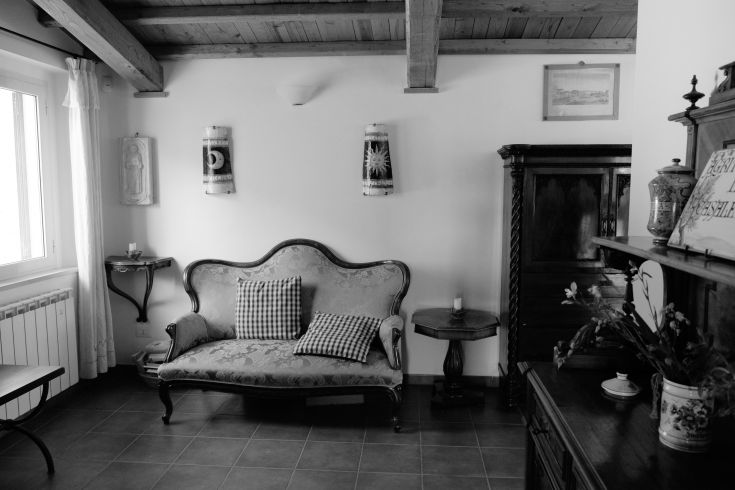 A classic living room furnished with elegant furniture and a decorative sofa.