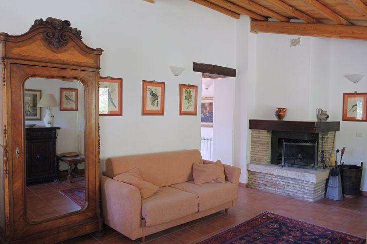Cozy living room with vintage furniture and a fireplace, a relaxing retreat.
