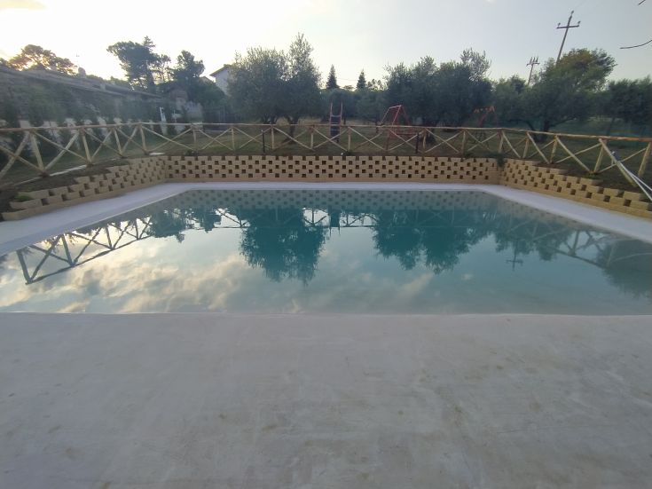 Ein einladender Pool in einem grünen Garten, ideal für entspannende und vergnügliche Momente.