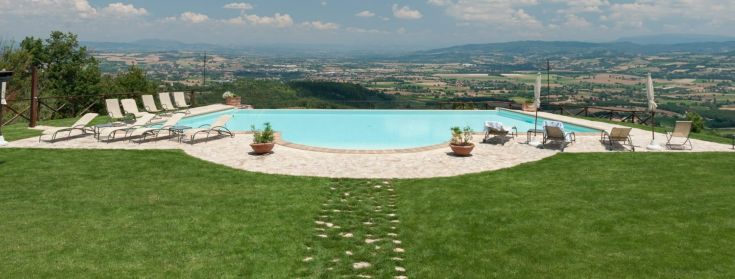 Une piscine tranquille entourée de verdure luxuriante et d'un espace bien entretenu.