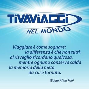 Un'immagine che rappresenta un pensiero di Edgar Allan Poe sul viaggio, con il logo di Tivaviaggi.