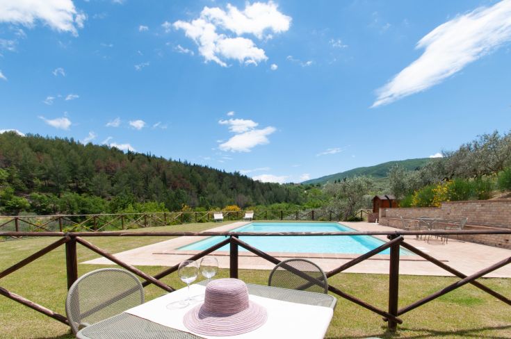 A serene scene of a pool surrounded by countryside, perfect for outdoor relaxation moments.