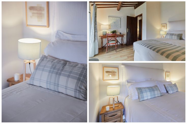 Ampia camera da letto con arredamento semplice e dettagli in stile rustico, perfetta per momenti di relax.