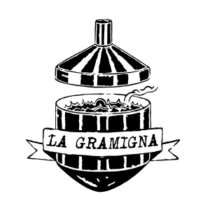 Logo del birrificio La Gramigna che mostra un barile in un design semplice e tradizionale.