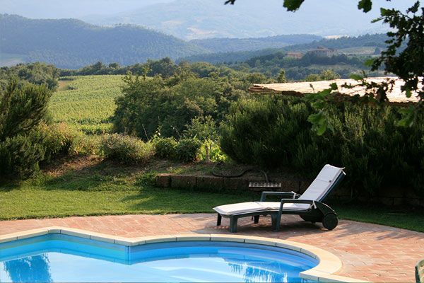 Luogo di relax con piscina circondata da vigneti e colline verdi. Un ambiente tranquillo per una pausa dalla vita quotidiana.
