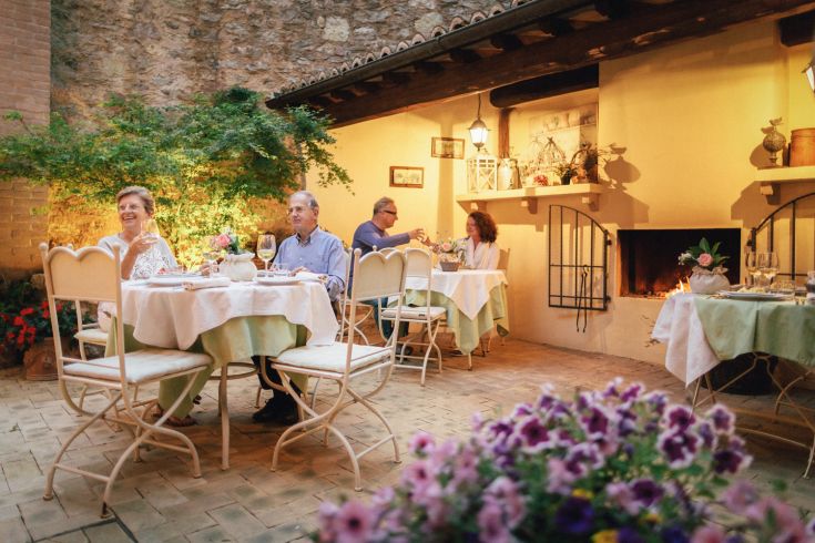 A relaxed and comfortable setting in a lovely restaurant, perfect for lunch with friends.