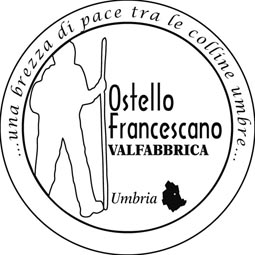 Un logo che simboleggia l'Ostello Francescano nella località di Valfabbrica, in Umbria.