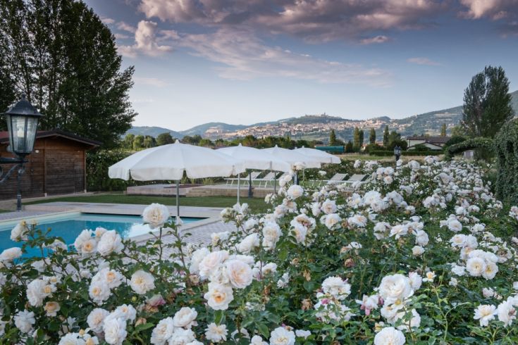 Agriturismo semplice con piscina nel giardino di rose, a breve distanza da Assisi.