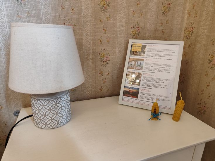 Designer lamp and candles arranged on a table in a cozy and relaxed environment.