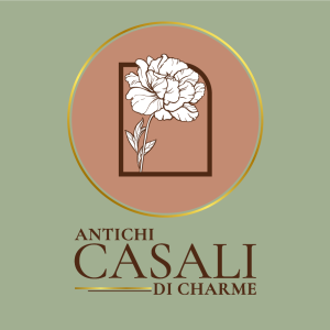 Un logo simple pour l'agriturismo 'Antichi Casali di Charme', représentant des motifs liés à la campagne d'Orvieto.