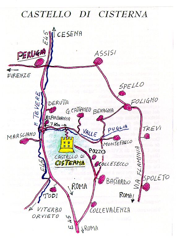 Karten des Schlosses mit Straßen und umliegenden Bereichen.