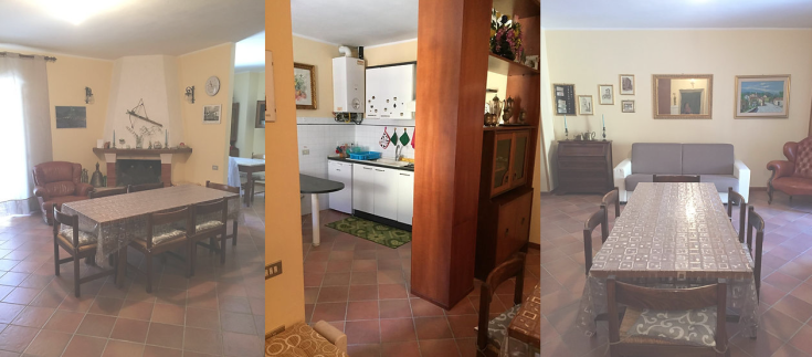 Cozy apartment featuring a functional kitchen and comfortable living room, ideal for a stay during the Franciscan Way.