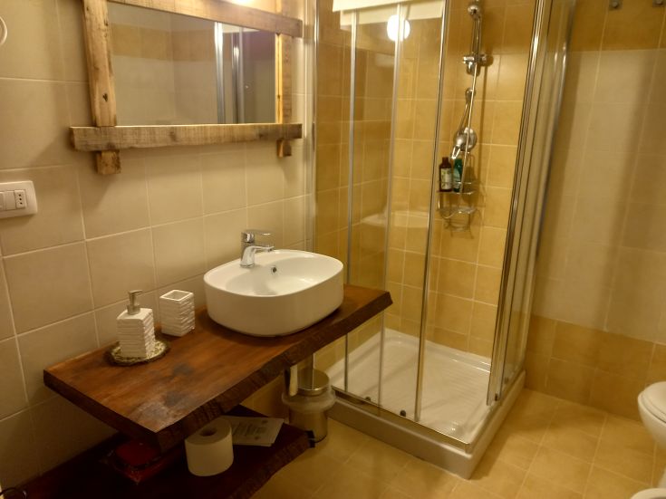 Bagno semplice con lavabo e doccia in un ambiente rilassante.